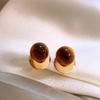 Silver Needle Resin Tiger's Eye Stone Round Leopard Pattern Earrings Retro Maillard Earrings Niche High-end Earrings