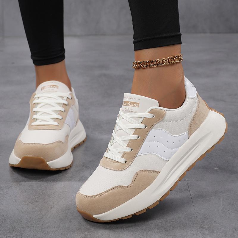 

Sports and leisure shoes Leather cloth with thick sole and breathable daily lightweight dad shoes 43 бежевий