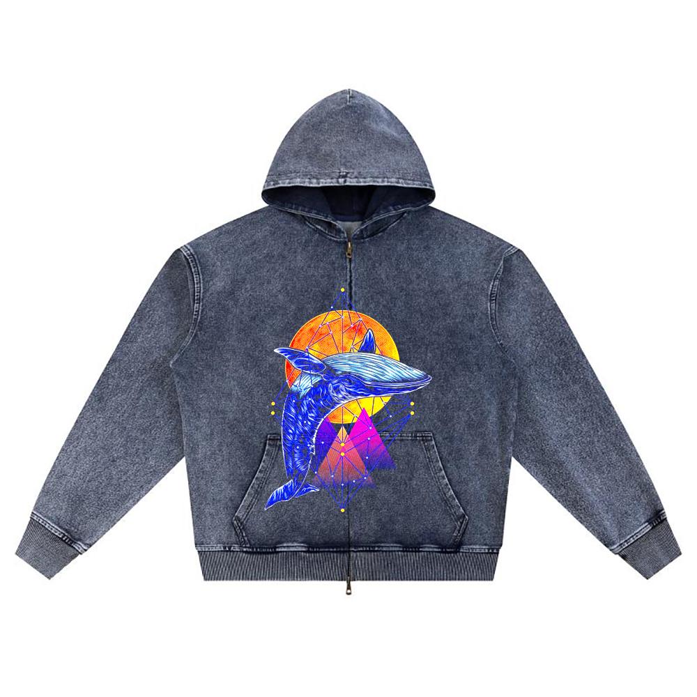 

DTG print Knitted Denim Zip-Up Hoodie ballena Brother Print Zipper Hoodies XL темно-синий