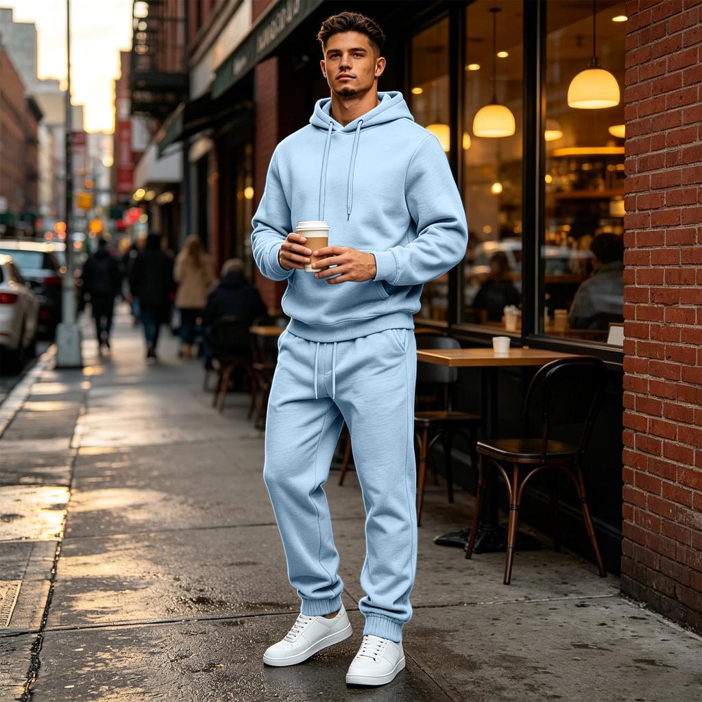 Men's Casual Loose Fit Color Hoodie and Sweatpants Set for Everyday Wear