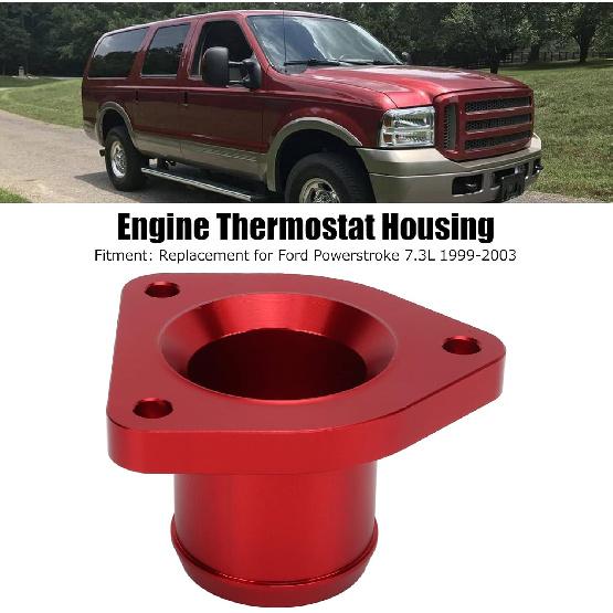 Acouto Thermostat Housing for 7.3L 1999-2003 Billet Aluminum Alloy Engine Thermostat Housing Replacement with Screws and Sealing Accessories(Red)