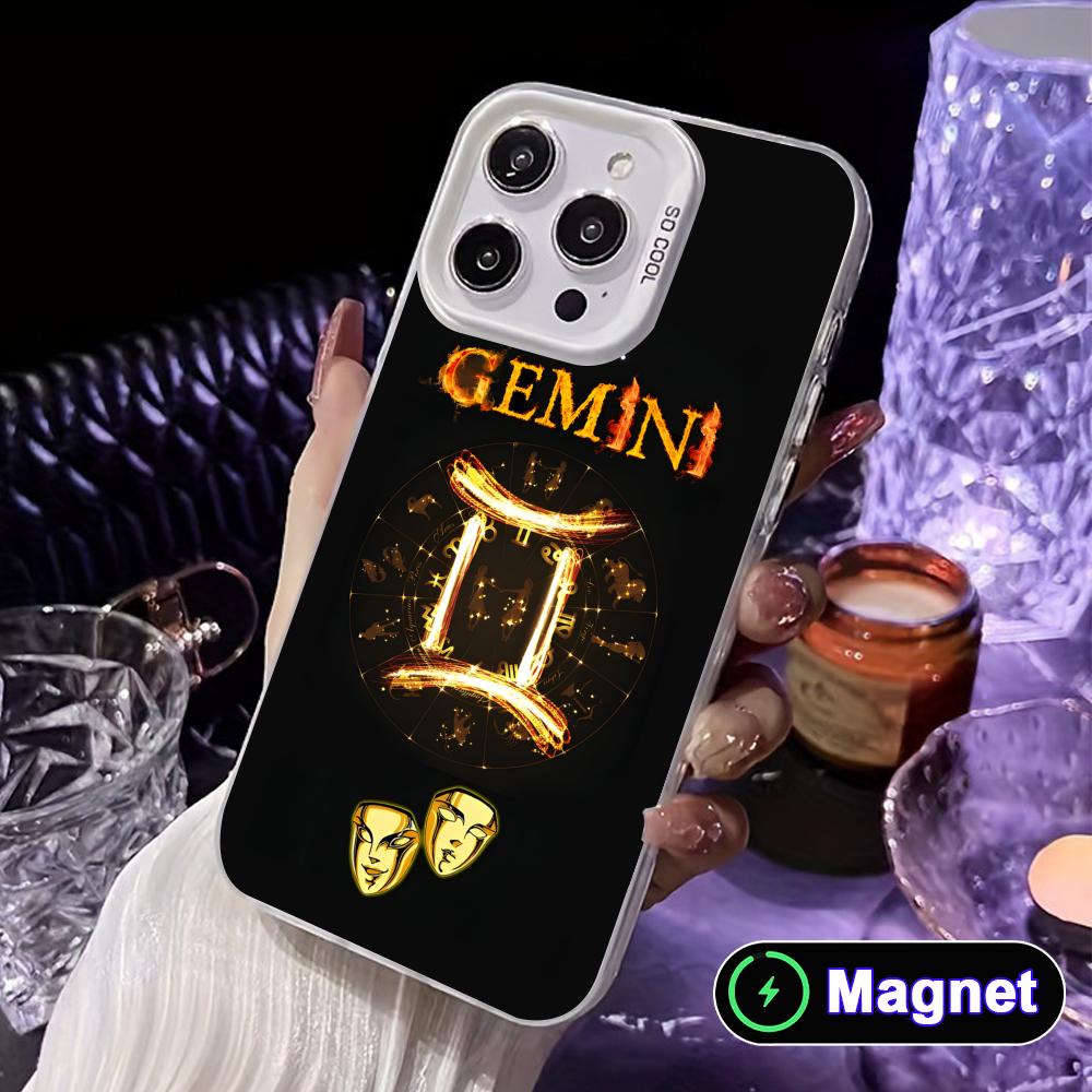 Zodiac Sign Gemini Phone Case for iPhone 17 16 15 14 13 12 11 X XR XS Air Pro Max Plus Colorful Silver MagSafe Cover