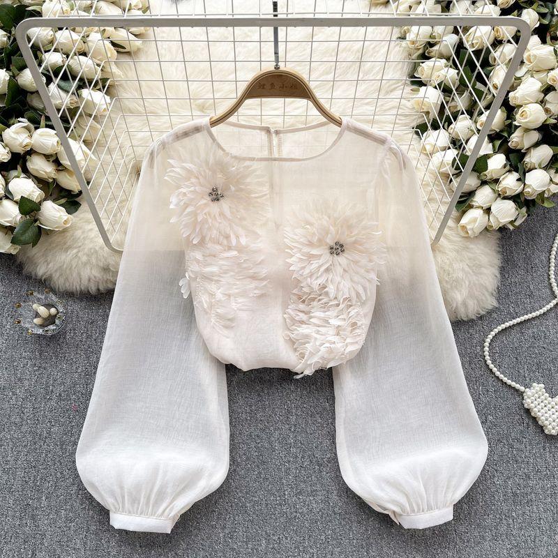 

Women s Spring Silm Easiest for Match Puff Sleeves Pullover Tops Apricot color One size