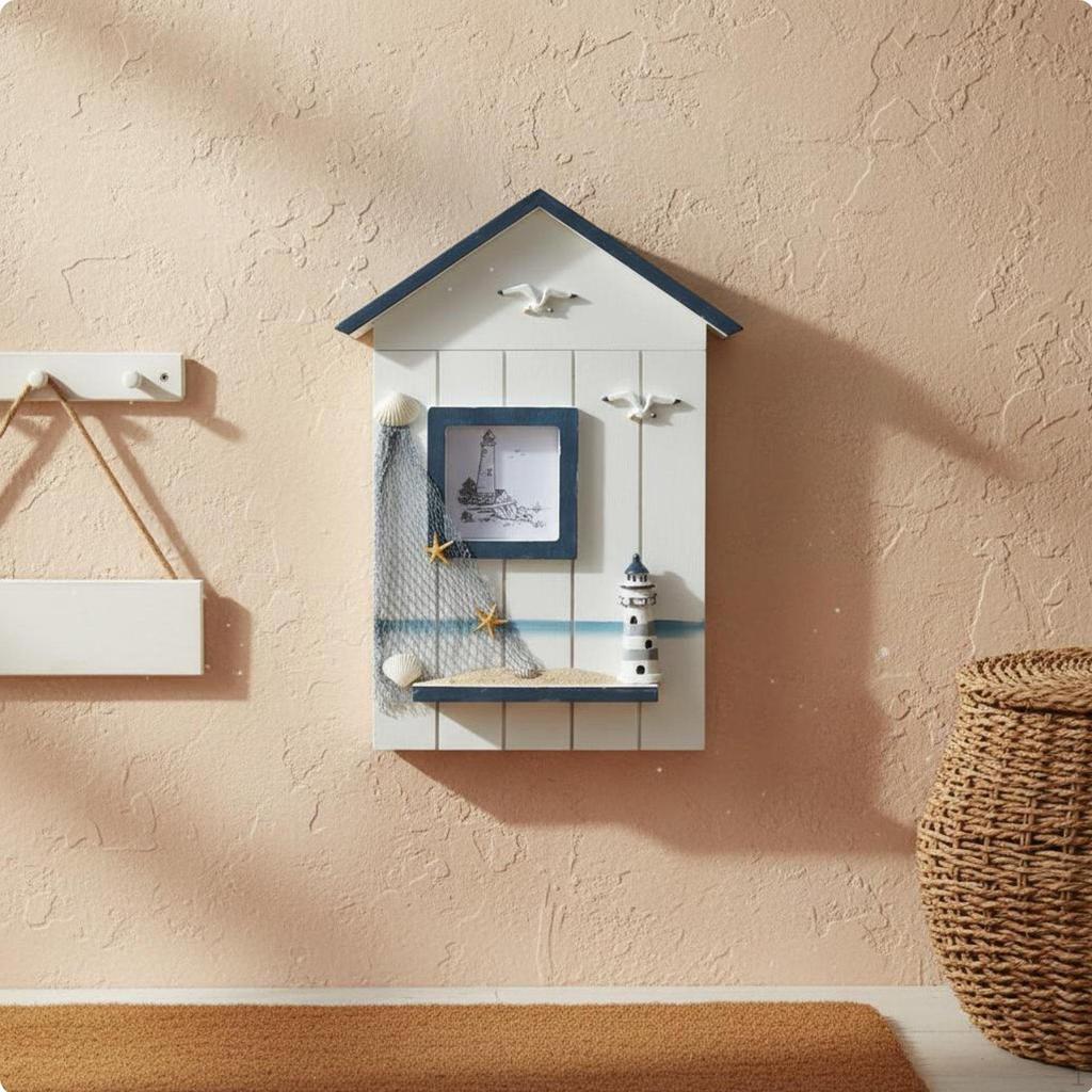 House Shaped Key Storage Box Rustic Finish Wall Mounted Space Saving for Entryway,