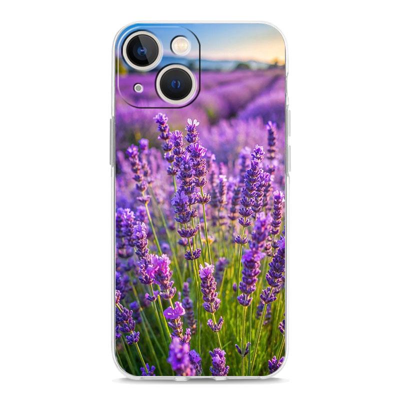 Phone Case For iPhone 16 15 14 13 12 11 Pro Max XS X XR 7 8 Plus soft Shockproof TPU Clear Cover Simple lavender Purple flowers