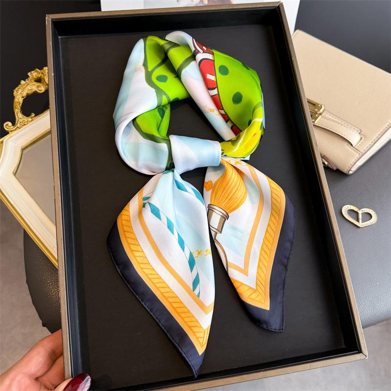 

Luxury Brand 2026 Silk Square Scarf Women Horse Neck Hair Tie Band Beach Hijab Kerchief Head Headbands Bandana Female Foulard 70x70 cm