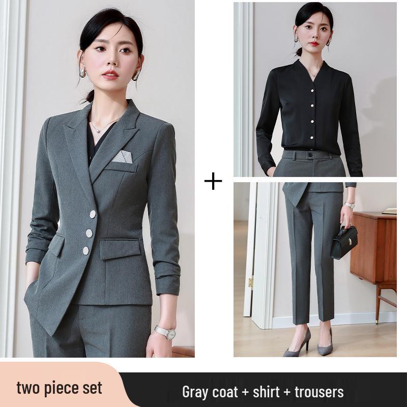 Women's Black Autumn Waist-Slimming Suit Jacket Workwear Set