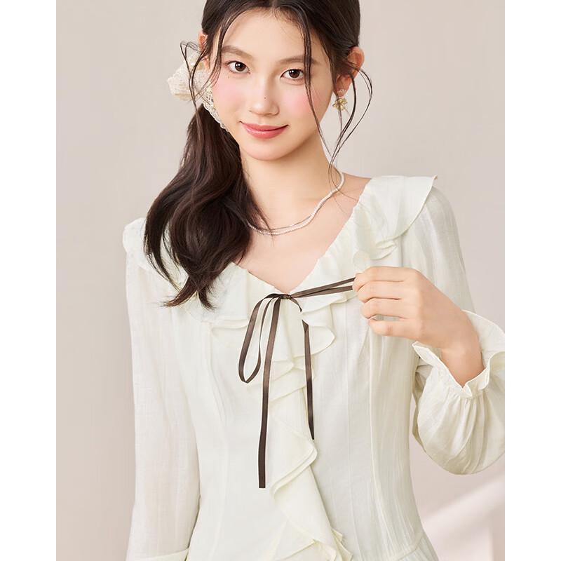 IEF French Sweet Style Ruffled Long-Sleeve T-Shirt