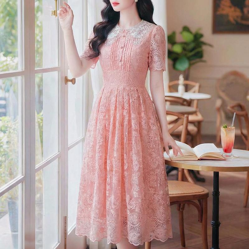 ZANZEA Women Casual Round Neck Summer Lace Patchwork Short Sleeve Dress