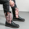 Men's Large Size Retro Western Cowboy Boots, European American Knight Style, High Top British Martin Work Boots, Size 46.