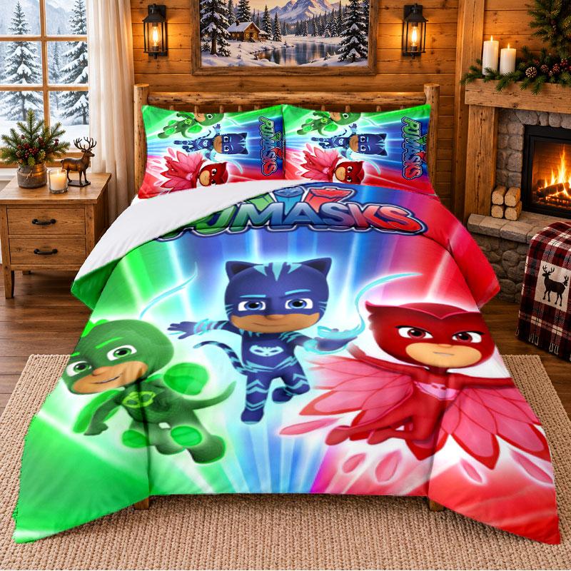 PJ Masks Pattern Bedding 3Pcs Set Bed Sheet And Pillowcases For Indoor Bedroom