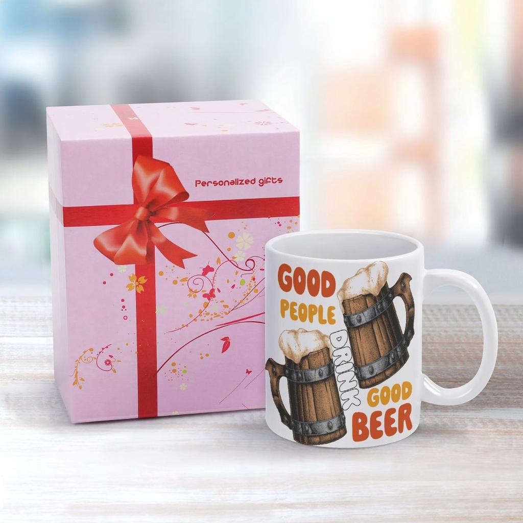 1pc 11oz Double-Sided Printed Mug for Beer Enthusiasts, Smooth Ceramic Cup, Perfect Gift for Coffee Lovers and Drinking Fans