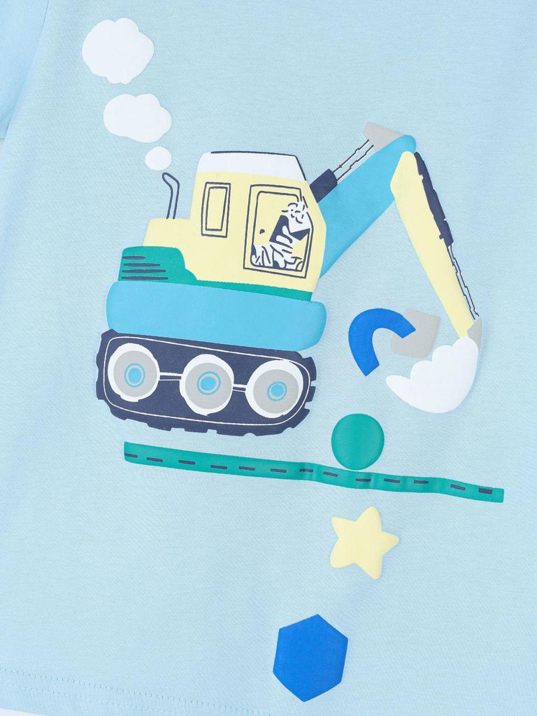 European Style Boys' Summer 2-Piece Cartoon Print Set with Round Neck and Short Sleeves