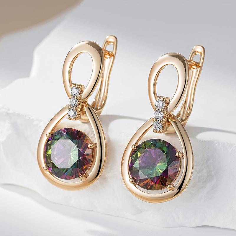 Unusual Big Water Drop Colorful Natural Zircon Drop Earrings For Women Trendy Rose Gold Color Daily Fine Jewelry Gift
