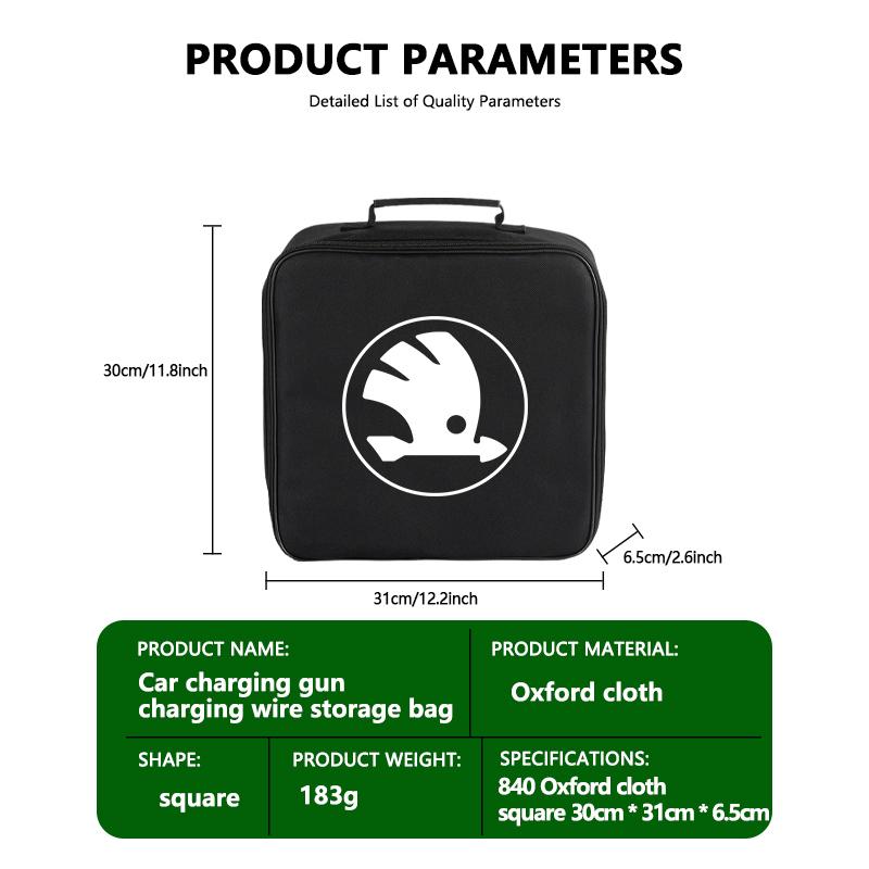 Car Logo Cable Case Charging Gun Storage Bag Waterproof Cable Organizer For Skoda octavia a5 a4 mk1 2 fabia superb rapid mk3 xknp33
