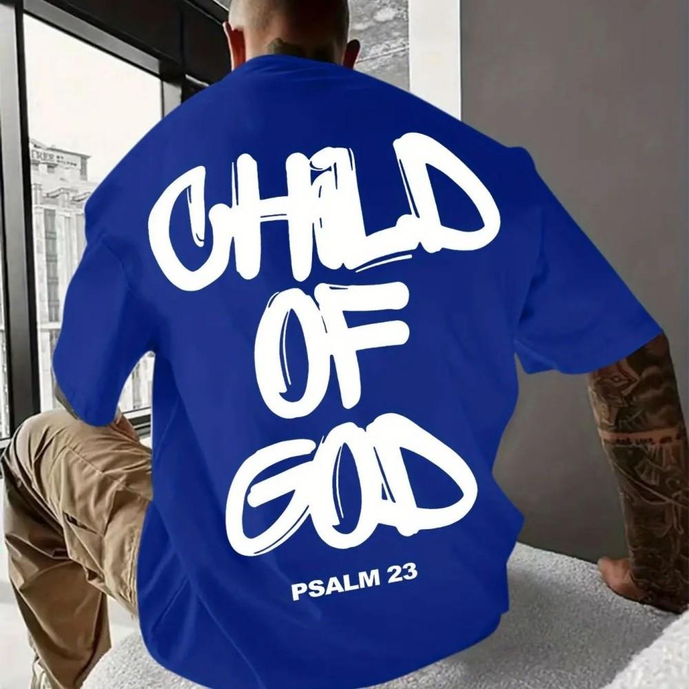 Fashionable mens breathable round neck Tshirt religious comfort Psalms 23 pattern printed outdoor activity casual top