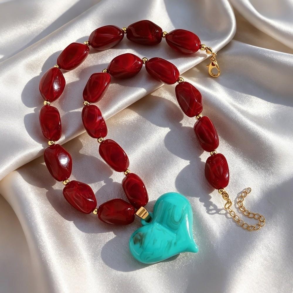 Colorful Bead Choker Multi-Color Statement Jewelry Unique Heart Pendant Necklace Party Accessories