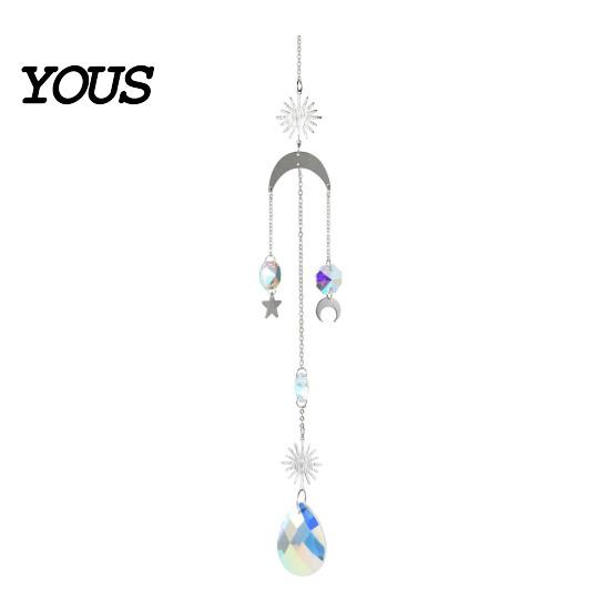Sun Catcher Pendant Faux Crystal Suncatcher, Colorful Prisms Window Hanging Catcher, Moon Suncatcher Rainbow Maker Chain for Garden Home Decor Star