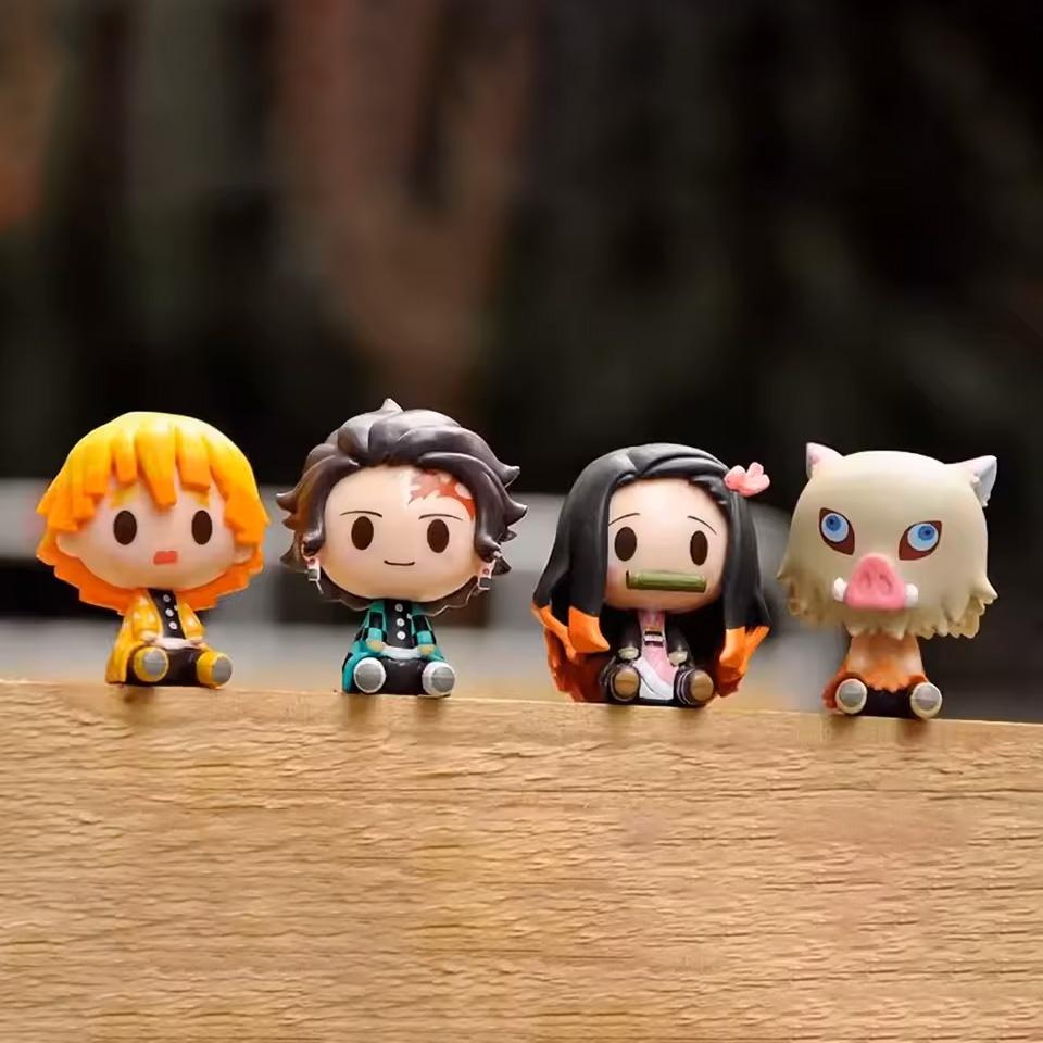 4pcs/Set Anime Demon Slayer Nezuko Tanjirou Zenitsu Inosuke Mini Figurine Cute Action Figure PVC Model Collectible Doll Toys