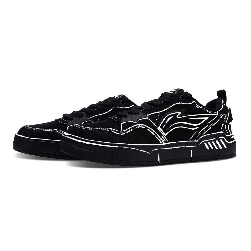 Li Ning Original Era Slip Resistant, Lightweight, And Breathable Low top Skateboard Shoes Men's Black White AGCU337-5(Team348-)