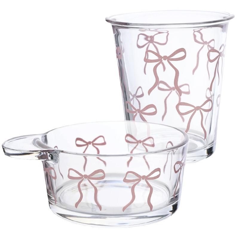 Cute Pink Bow Glass Cup Coffee Cup Mug Eespresso Iced for Summer DIY Drinks Drinkware Yogurt Cup Salad Bowl Fruit Dessert Bowl