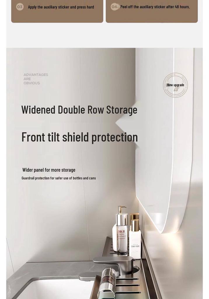 No-Drill Wall-Mounted Bathroom Shelf for Mirror, Faucet, and Vanity