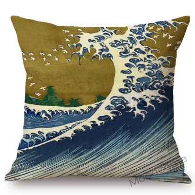 Asian Art Great Wave Woodblock Painting Hokusai Japanese Artist Culture Decoration Pillow Case Cotton Linen Sofa Cushion Cover
