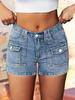 Women's Mid-Waist Elastic Denim Shorts with Pocket Design