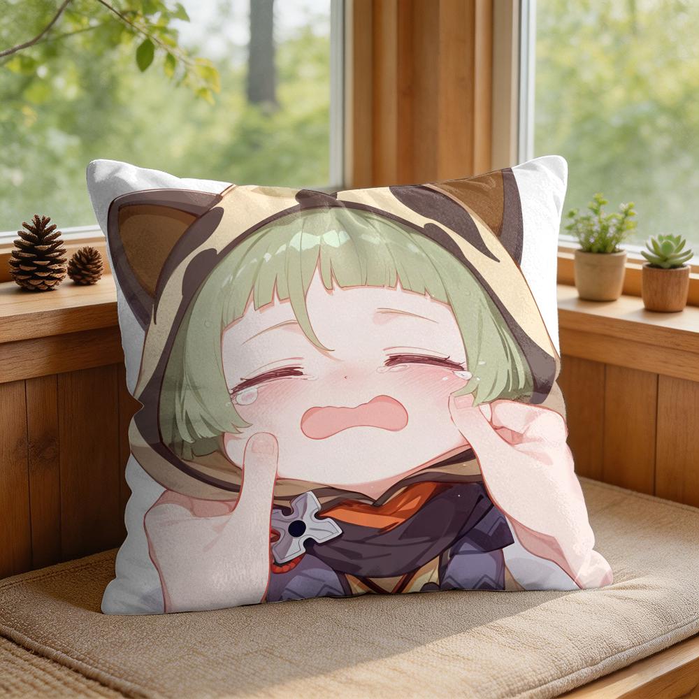Sayu Genshin Impact Cute Cushion Cover Square Short Plush Pillow Case Living Room Sofa Home Decor Funda X