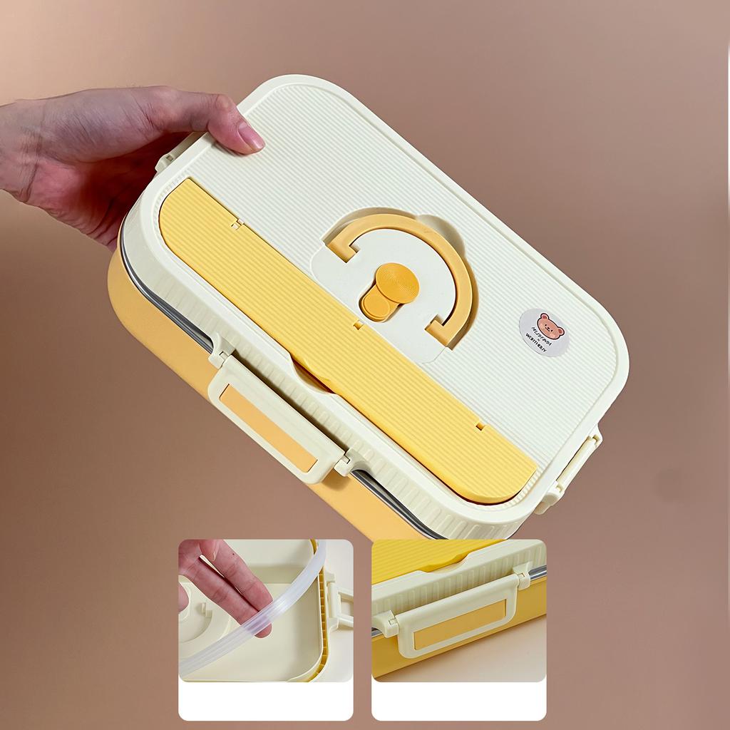 4/5 Compartment 304 Stainless Steel Divided Bento Lunch Box Set For Student Kid Heatable Sealed Lunch Container With Cutlery&Bow