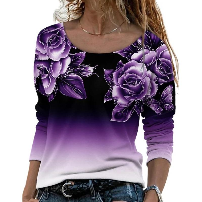 IHUASU Women's Long Sleeve Loose Round Neck Casual Pullover 3D Printed T-Shirt