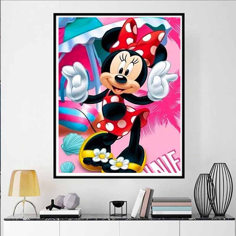 Disney Diamond Painting Minnie Mouse Summer Beach Vibrant Illustration 5D Diamond Painting Art Embroidery Cross Stitch Room Decoration