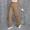 Damen Modische Einfarbige Gerade Hosen Mit Hoher Taille Taschen Freizeithosen