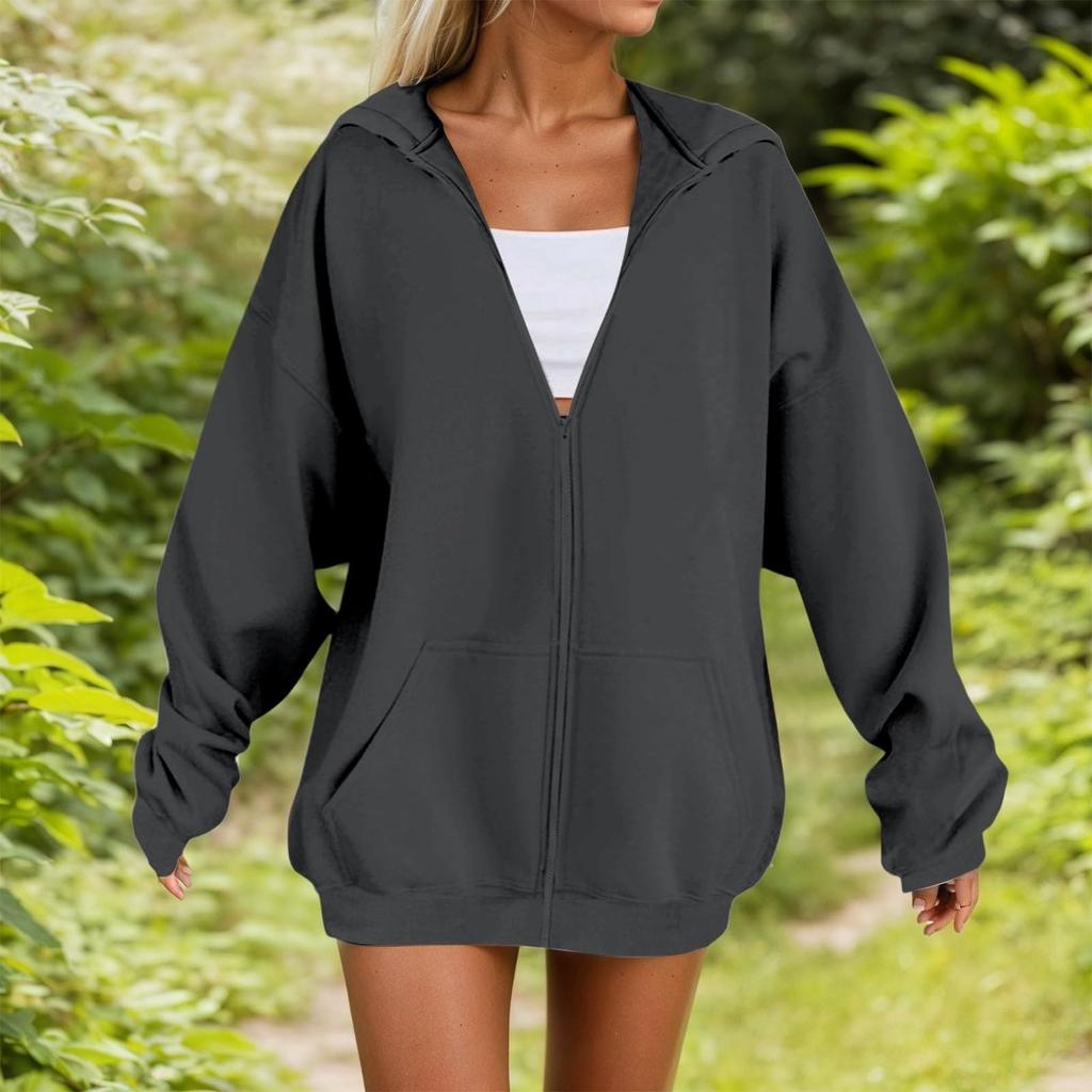 Women's Fashion Casual Long Sleeve Solid Color Hooded Sweatshirt Tops