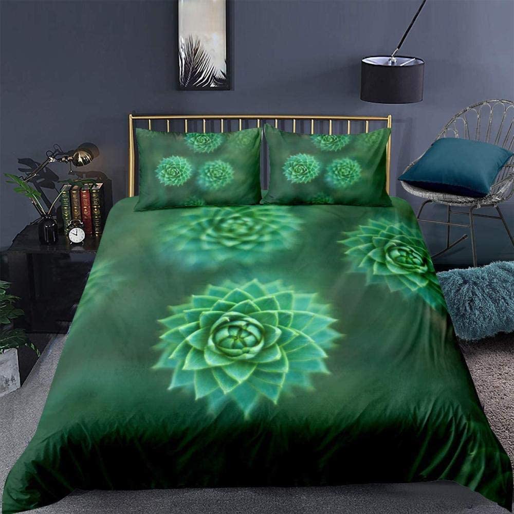 Succulents Bedding Set, Exotic Flower Duvet Cover Twin Size For Kids Boys Girls, Branches Leaf Floral Polyester Comforter Cover