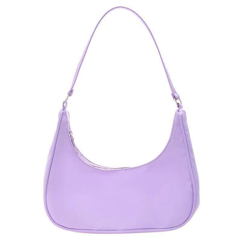 Borsa a tracolla da donna in nylon tinta unita a forma di raviolo, da portare sotto il braccio o a spalla, borsa a messaggero