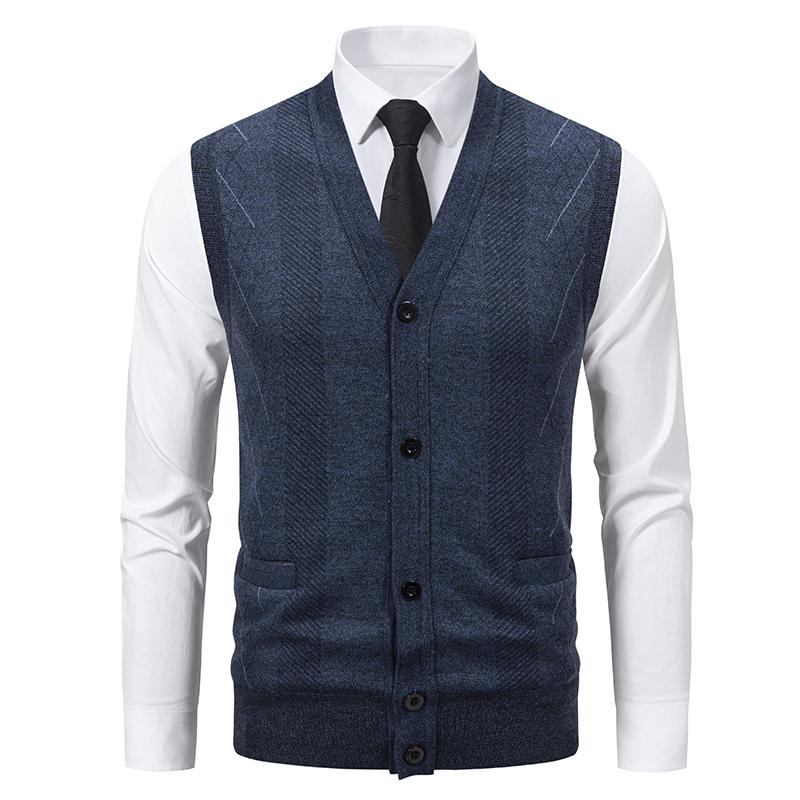 

Autumn Men Knitted Vest Sleeveless Cardigan Men Fleece Sweater Business Casual Waistcoat Male Jumpers Striped Sweater Vests XXL темно-сірий колір