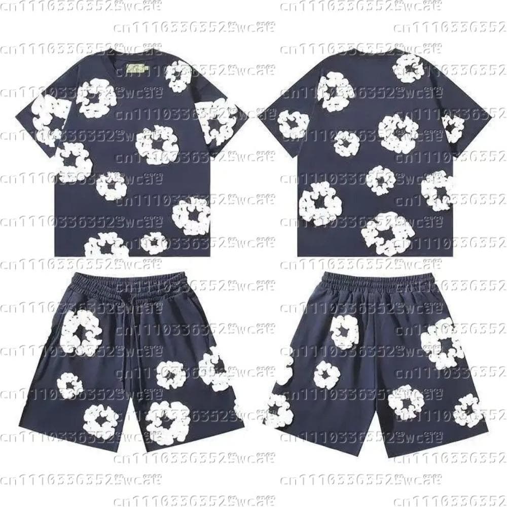 Venta Caliente de Verano Moda Europea y Americana Hip Hop Estampado Conjunto de Manga Corta High Street Holgado Ropa Deportiva