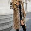 Ladies' New Autumn And Winter Leopard Print Suit Collar Mid To Long Imitation Fur Jacket Warm Coat