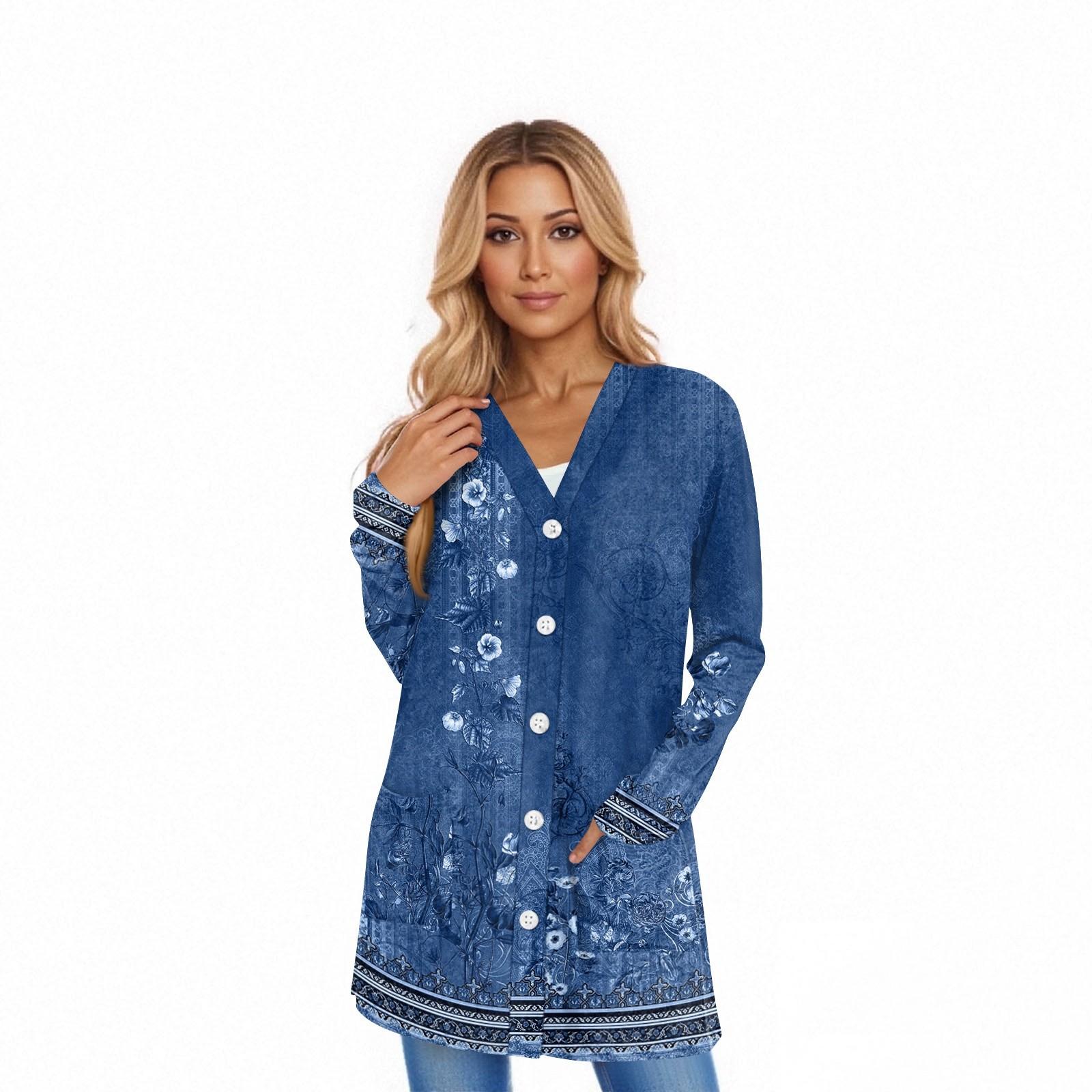 

Women s Long Sleeve Cardigan Casual Jacket With Pockets Top XXL