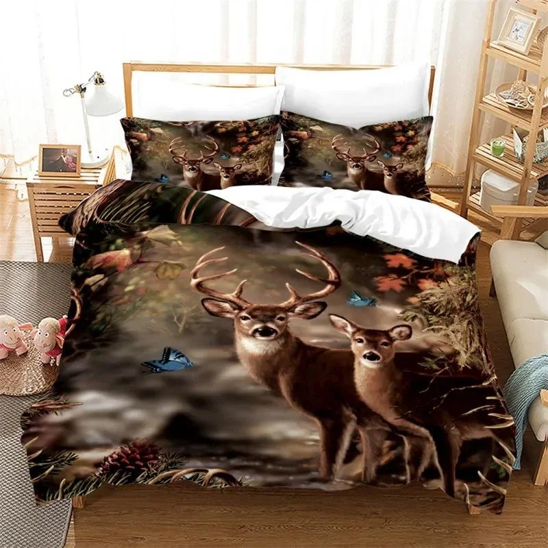 Sunset Wildlife Deer Duvet Cover Elk Giraffe Bedding Set Animal Theme Comforter Cover Full King For Teen Boys Girl Bedroom Decor