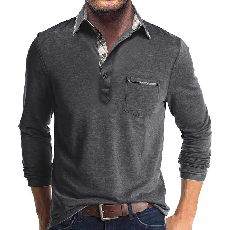 Mens Long Sleeve Lapel Casual Polo Shirt Daily Tops