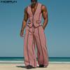 INCERUN 2PCS Men Sleeveless Stitching Waistcoat and Long Pants Outfits Sets