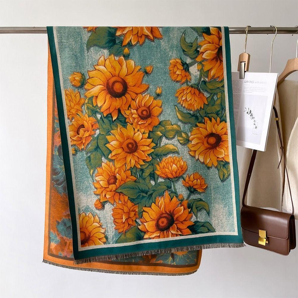 Imitation Cashmere Oil Painting Scarf Long Fringed Shawl  Wedding Party Evening Dresses