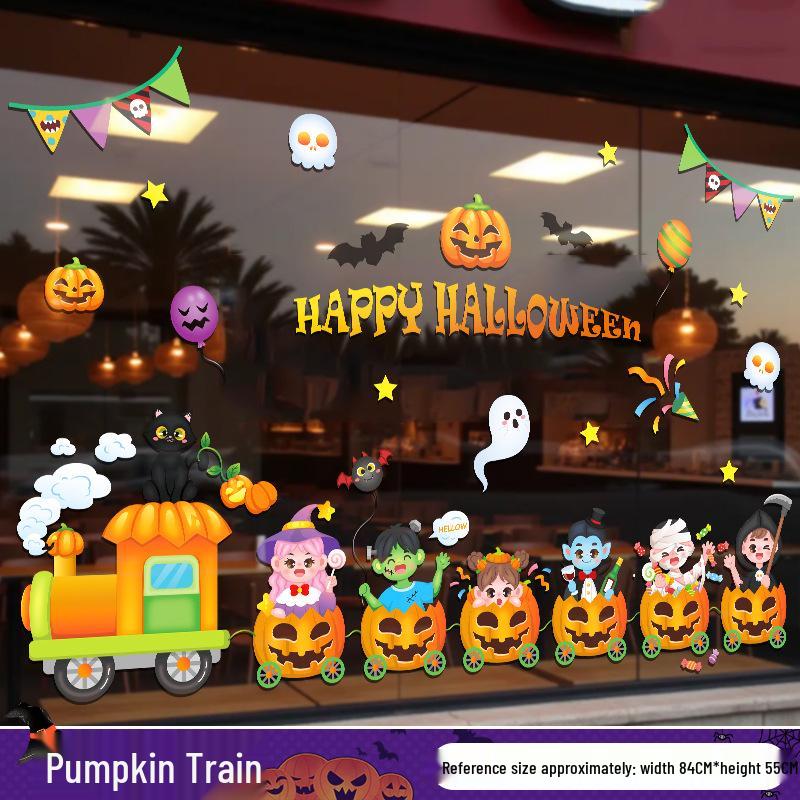 Хэллоуинский тыквенный фонарь и статические наклейки на окна для украшения детского сада