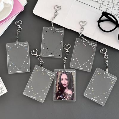 Portafotos Acrílico Patrón Corazón Estrella Con Llavero Protector de Tarjeta de Foto 3 pulgadas Tarjeta de Ídolo Kpop Portatarjetas de Ídolo Kpop