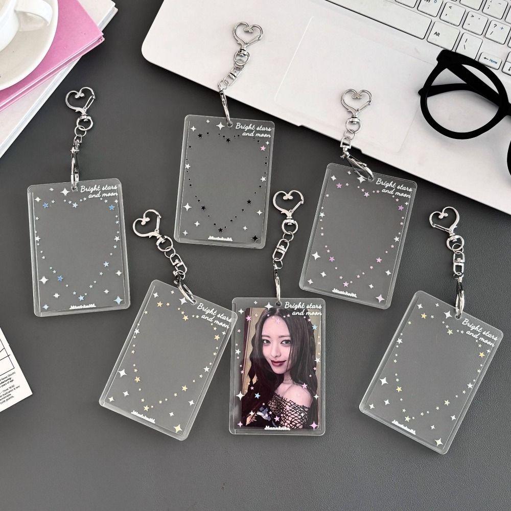 Acrylic Photocard Holder Heart Star Pattern With Keychain Photo Card Protector 3-inch Kpop Idol Card Kpop Idol Card Holder