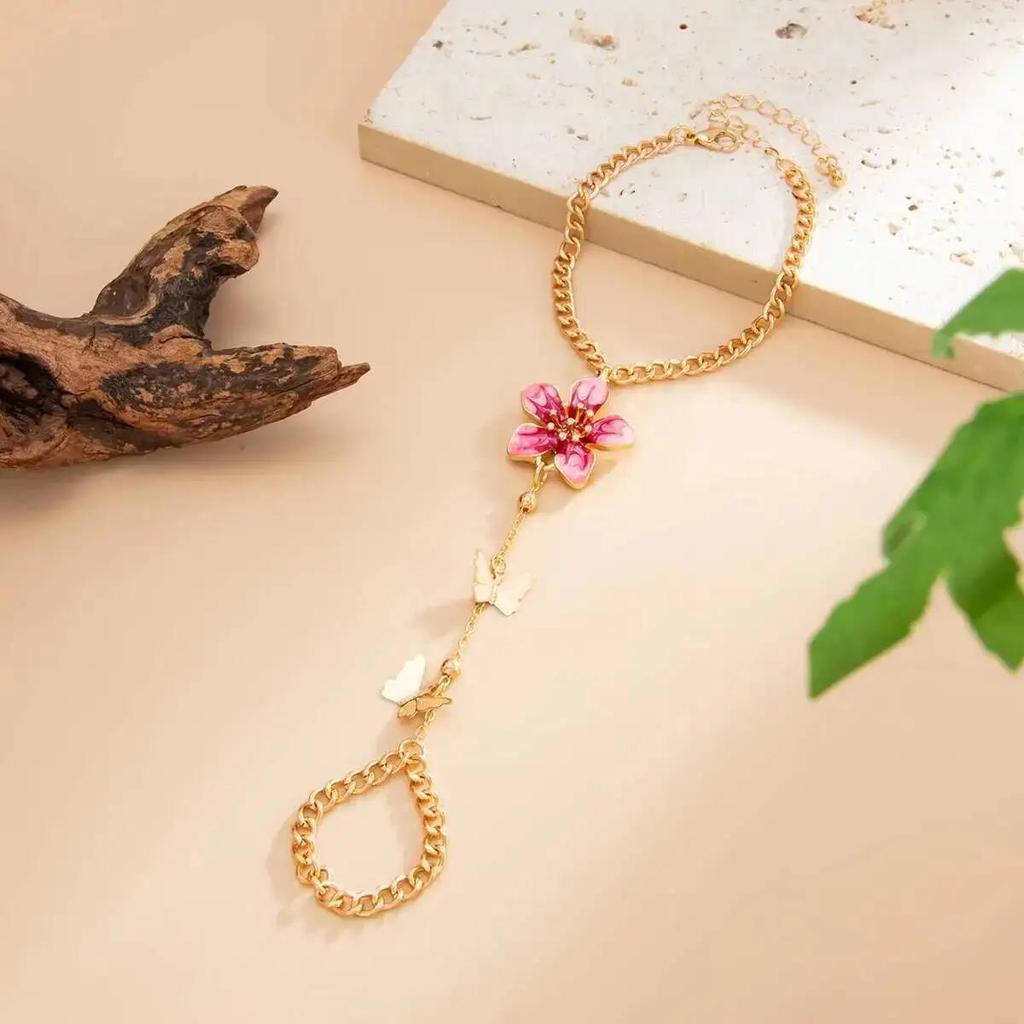 Neuer Exquisiter Süßer Schmetterlingsblumen-Fingerarmreif für Damen Retro Tropföl Blumen-Charme-Armbänder Schmuck Handaccessoire