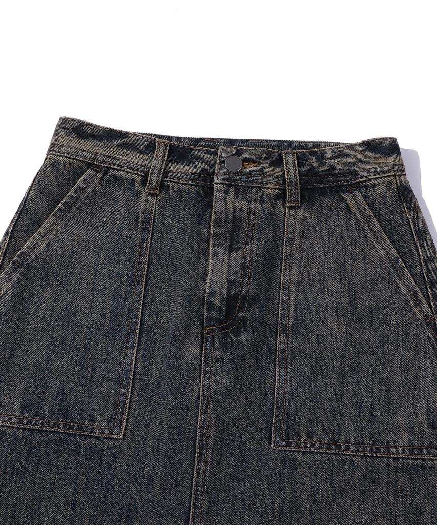 Vintril Sunday Fatigue Denim Long Skirt (Indigo)