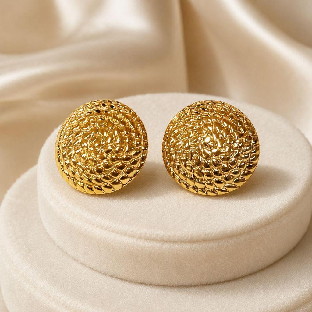 High-Quality Gold Disc Stud Earrings with Unique Design in Stainless Steel